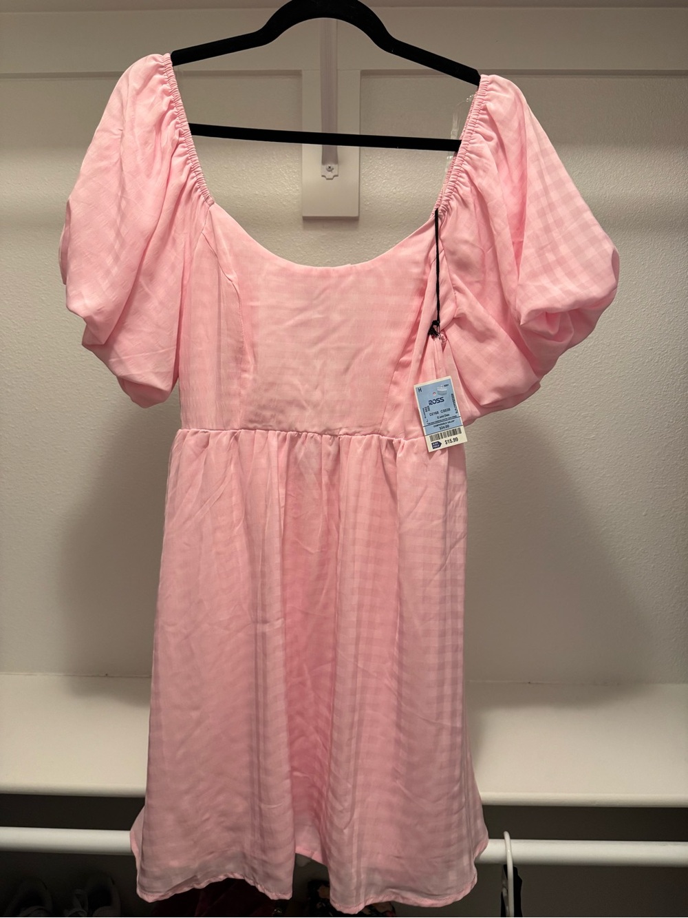 Crystal Doll Light Pink Puff-Sleeve Midi Dress